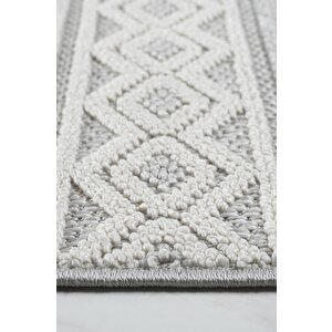 Modern Geometrik Tasarımlı Jüt Dokuma Loop Sisal Gri Renk Halı