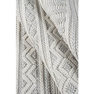 Modern Geometrik Tasarımlı Jüt Dokuma Loop Sisal Gri Renk Halı