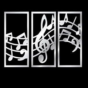 Nota Panel Gümüş Renk Aynalı Pleksi Müzik Odası Duvar Dekorasyonu