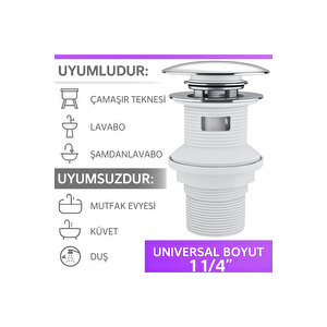 Pop-up Lavabo Sifonu Taşmalı – Paslanmaz Metal Başlık, Plastik Gövde, Kolay Montaj