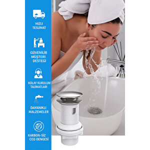 Pop-up Lavabo Sifonu Taşmalı – Paslanmaz Metal Başlık, Plastik Gövde, Kolay Montaj