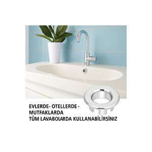 Parlak Krom Görünümlü Lavabo Taşma Yüzüğü - Dayanıklı Metal Evye Taşma Halkası 2 Adet