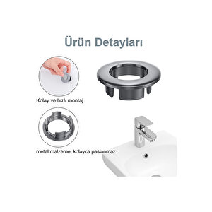 Parlak Krom Görünümlü Lavabo Taşma Yüzüğü - Dayanıklı Metal Evye Taşma Halkası 2 Adet