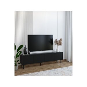 Minimalist 160 Cm Demir Ayaklı Siyah Tv Ünitesi - Ideal Ebatlarla Modern Tasarım Siyah