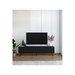 Minimalist 160 Cm Demir Ayaklı Siyah Tv Ünitesi - Ideal Ebatlarla Modern Tasarım Siyah