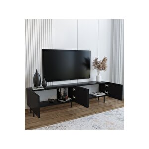Minimalist 160 Cm Demir Ayaklı Siyah Tv Ünitesi - Ideal Ebatlarla Modern Tasarım Siyah