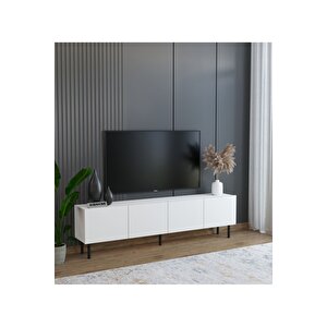 Minimalist 160 Cm Demir Ayaklı Beyaz Tv Ünitesi - İdeal Ebatlarla Modern Tasarım Beyaz