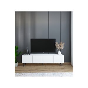 Minimalist 160 Cm Demir Ayaklı Beyaz Tv Ünitesi - İdeal Ebatlarla Modern Tasarım Beyaz