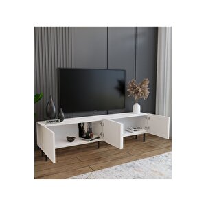 Minimalist 160 Cm Demir Ayaklı Beyaz Tv Ünitesi - İdeal Ebatlarla Modern Tasarım Beyaz