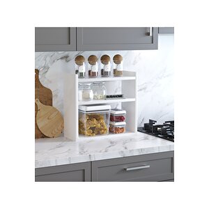 %100 Mdf - 40 Cm Suba Home Tezgah Üstü Beyaz Şık Baharatlık Masa Üstü Düzenleyici Banyo Rafı Beyaz