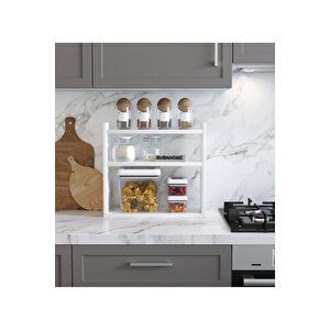 %100 Mdf - 40 Cm Suba Home Tezgah Üstü Beyaz Şık Baharatlık Masa Üstü Düzenleyici Banyo Rafı Beyaz