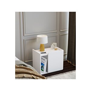 50 Cm Mdf Modern Beyaz Komodin Çok Amaçlı Dolap Yan Sehpa Plak Dolabı Koltuk Yanı Sehpa
