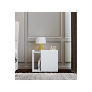 50 Cm Mdf Modern Beyaz Komodin Çok Amaçlı Dolap Yan Sehpa Plak Dolabı Koltuk Yanı Sehpa