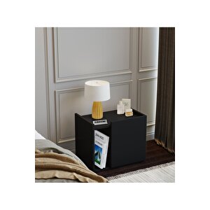 50 Cm Mdf Modern Siyah Komodin Çok Amaçlı Dolap Yan Sehpa Plak Dolabı Koltuk Yanı Sehpa
