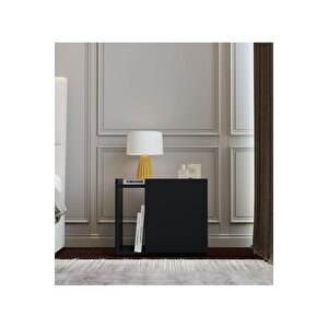 50 Cm Mdf Modern Siyah Komodin Çok Amaçlı Dolap Yan Sehpa Plak Dolabı Koltuk Yanı Sehpa