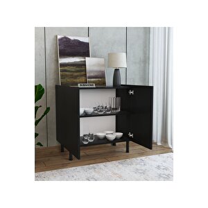 Modern Mdf Çok Amaçlı 80 Cm 2 Kapaklı Siyah Konsol- Demir Ayaklı Estetik Tasarım