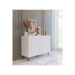 Çok Amaçlı Iskandinav Model 3 Kapaklı Ve Raflı Beyaz Mdf 120 Cmlik Retro Konsol