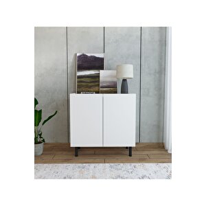 Modern Mdf Çok Amaçlı 80 Cm 2 Kapaklı Beyaz Konsol- Demir Ayaklı Estetik Tasarım