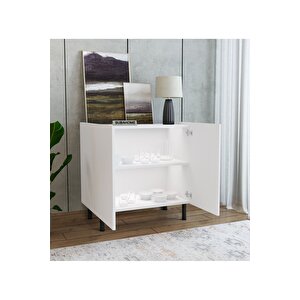 Modern Mdf Çok Amaçlı 80 Cm 2 Kapaklı Beyaz Konsol- Demir Ayaklı Estetik Tasarım