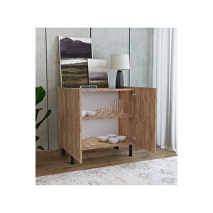 Modern Mdf Çok Amaçlı 80 Cm 2 Kapaklı Ahşap Görünümlü Konsol - Demir Ayaklı Estetik Tasarım