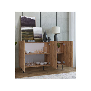 Modern Demir Ayaklı Ahşap Görünümlü Mdf Çok Amaçlı Minimalist 3 Kapaklı Konsol - 120 X 42 X 85