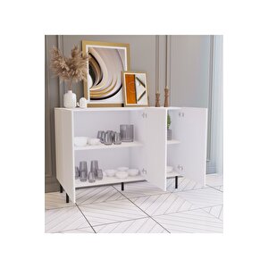 Modern Ergonomik 120 Cm Beyaz Konsol - Demir Ayaklı Estetik Tasarım