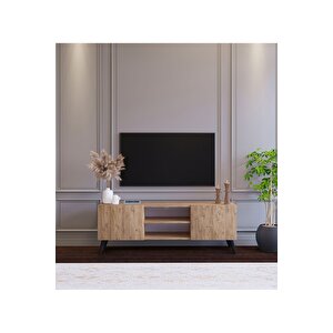 Ahşap Görünümlü Mdf 2 Kapaklı Raflı Tv Ünitesi 120 X 30 X 45 Modern Ve Fonksiyonel Tasarım