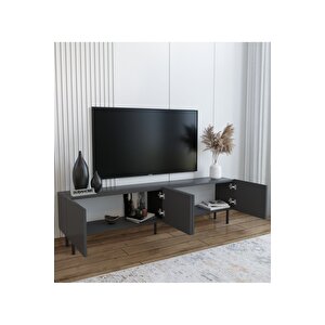 Minimalist 160 Cm Demir Ayaklı Antrasit Tv Ünitesi - İdeal Ebatlarla Modern Tasarım