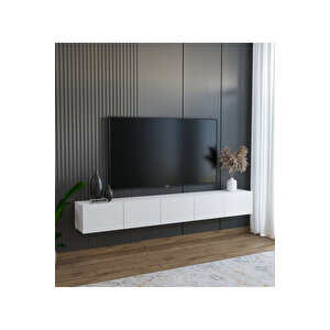200 Cm Mdf 5 Kapaklı Dolaplı Minimalist Beyaz Duvara Monte Tv Ünitesi – Şık Ve Fonksiyonel Tasarım