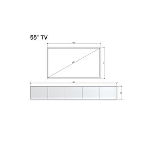 200 Cm Mdf 5 Kapaklı Dolaplı Minimalist Beyaz Duvara Monte Tv Ünitesi – Şık Ve Fonksiyonel Tasarım