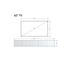 200 Cm Mdf 5 Kapaklı Dolaplı Minimalist Beyaz Duvara Monte Tv Ünitesi – Şık Ve Fonksiyonel Tasarım