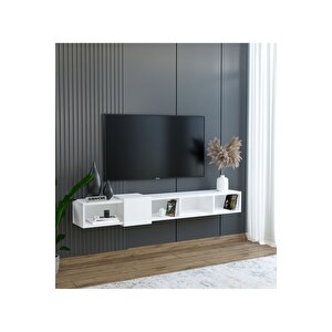 Slimline Beyaz Duvara Monte Açık Raflı Minimalist Tv Ünitesi  160 Cm - Şık Ve Fonksiyonel Tasarım