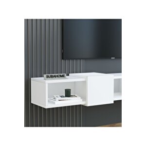 Slimline Beyaz Duvara Monte Açık Raflı Minimalist Tv Ünitesi  160 Cm - Şık Ve Fonksiyonel Tasarım
