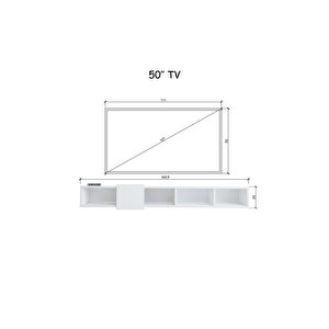 Slimline Beyaz Duvara Monte Açık Raflı Minimalist Tv Ünitesi  160 Cm - Şık Ve Fonksiyonel Tasarım