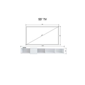 Slimline Beyaz Duvara Monte Açık Raflı Minimalist Tv Ünitesi  160 Cm - Şık Ve Fonksiyonel Tasarım