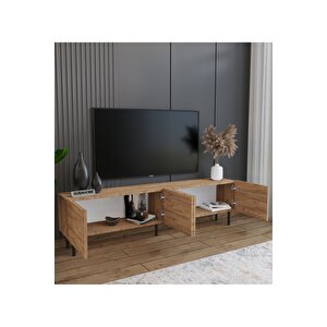 Minimalist 160 Cm Demir Ayaklı Ahşap Görünümlü Tv Ünitesi - İdeal Ebatlarla Modern Tasarım