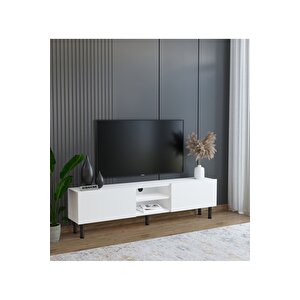 Minimalist 160 Cm Düşme Kapaklı Demir Ayaklı Mdf Beyaz Tv Ünitesi - İdeal Ebatlarla Modern Tasarım