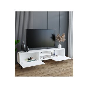 Minimalist 160 Cm Düşme Kapaklı Demir Ayaklı Mdf Beyaz Tv Ünitesi - İdeal Ebatlarla Modern Tasarım