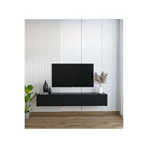 Duvara Monte Modern Minimalist Siyah Tv Ünitesi Dresuar Mdf 160 Cm