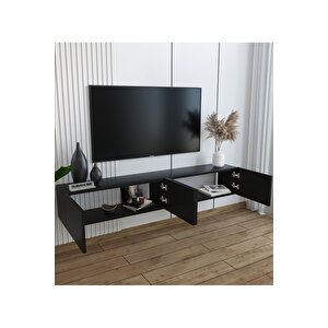 Duvara Monte Modern Minimalist Siyah Tv Ünitesi Dresuar Mdf 160 Cm