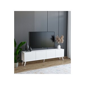 Beyaz Ergonomik 4 Kapaklı %100 Mdf Tv Ünitesi 160 X 30 X 45 - Modern Ve Fonksiyonel Tasarım