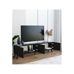 Siyah Ergonomik 4 Kapaklı %100 Mdf Tv Ünitesi 160 X 30 X 45 - Modern Ve Fonksiyonel Tasarım