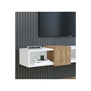 Slimline Beyaz Duvara Monte Açık Raflı Minimalist Tv Ünitesi  160 Cm - Şık Ve Fonksiyonel Tasarım