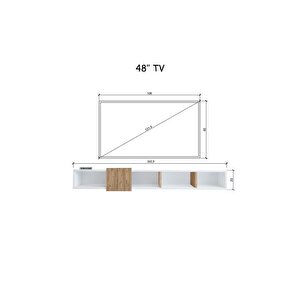 Slimline Beyaz Duvara Monte Açık Raflı Minimalist Tv Ünitesi  160 Cm - Şık Ve Fonksiyonel Tasarım