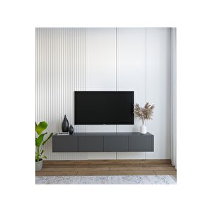 Duvara Monte Modern Minimalist Antrasit Tv Ünitesi Mdf 160 Cm