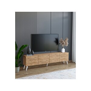 Ahşap Görünümlü Mdf 4 Kapaklı Tv Ünitesi 160 X 30 X 45 - Modern Ve Fonksiyonel Tasarım