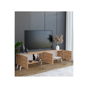 Ahşap Görünümlü Mdf 4 Kapaklı Tv Ünitesi 160 X 30 X 45 - Modern Ve Fonksiyonel Tasarım