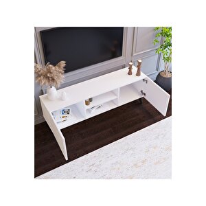 Beyaz Modern 120 Cm 2 Kapaklı Raflı Tv Ünitesi Modüler Tv Sehpası Mdf