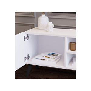 Beyaz Modern 120 Cm 2 Kapaklı Raflı Tv Ünitesi Modüler Tv Sehpası Mdf