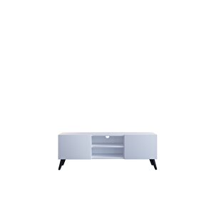 Beyaz Modern 120 Cm 2 Kapaklı Raflı Tv Ünitesi Modüler Tv Sehpası Mdf